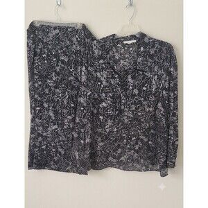 Josephine Chaus Women 24W Plus Black White Floral 2 Pc Skirt Set Blouse Long Sle